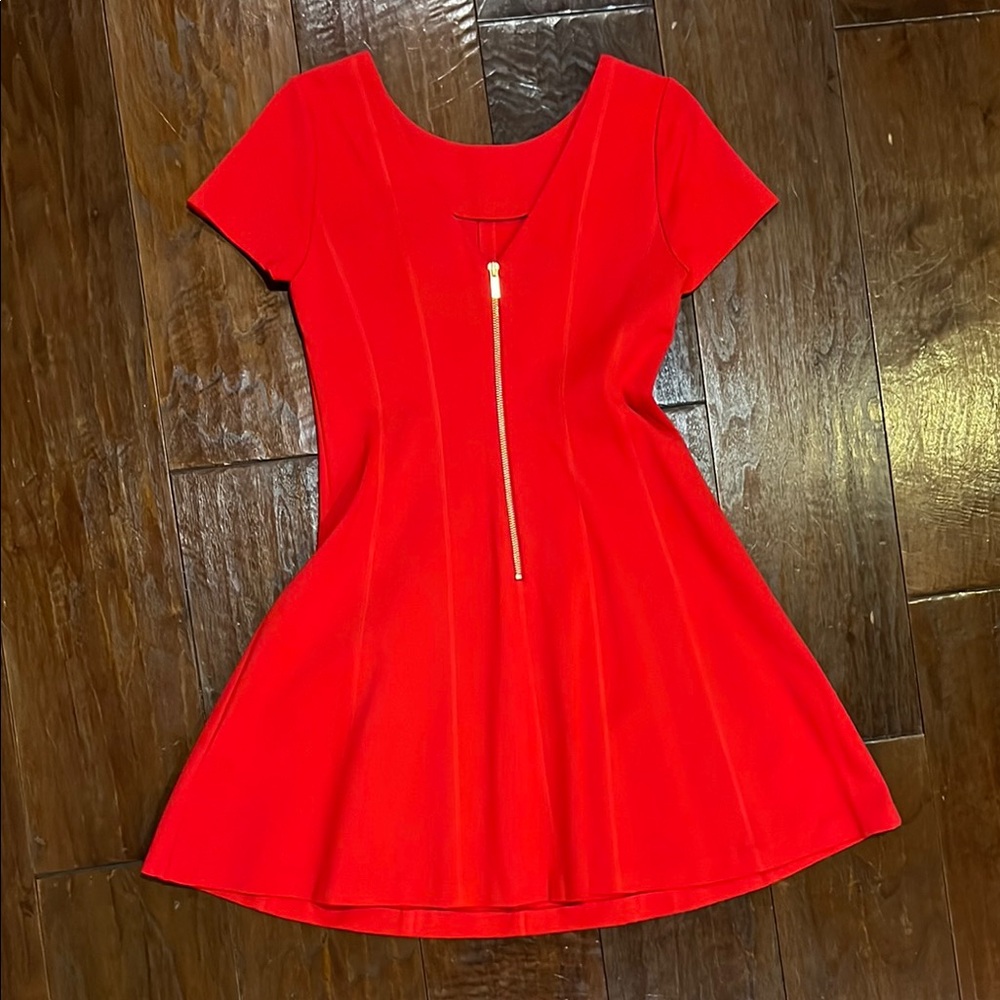Banana Republic Red Mini Scoop Neck V Back A Line Cap Sleeve Dress With Stretch